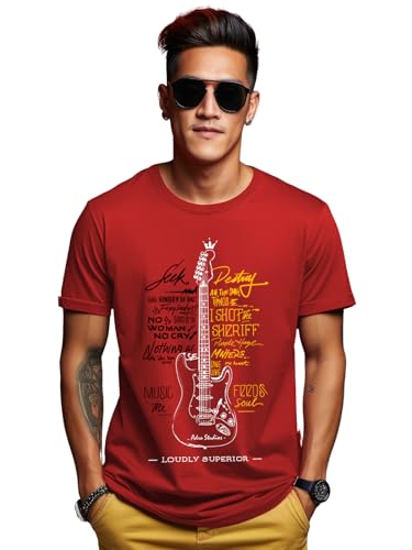 Image of ADRO Guitar Design Printed T-Shirt for Men - 100% Cotton, Regular Fit, Soft Breathable Fabric.
