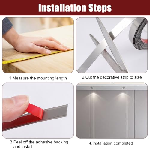 Flexible Zierleisten Selbstklebend Edelstahl Wasserdichte Verschleißfest 5M X 10MM Zierleiste Selbstklebend Mit Schutzfolie Schäl und Stick für Kamin, Spiegelrahmen, Möbel und Heimdekoration (Silber)