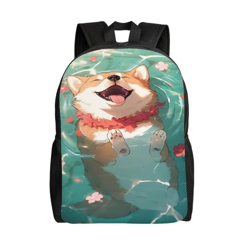 Comfort Fit Unisex Shiba Water Flower Smile Backpack Durable for Daily Commute & Travel Adventures 16 Inch