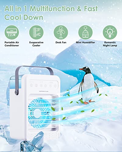 LIPONTAN Climatiseur Mobile Silencieux Refroidisseur d'air Portable Ventilateur Purificateur Humidificateur avec 3 Timer | Oscillation 90°| 3 Modes | 4 Niveaux | Led Colorées - Réservoir d'eau 600ml - Image 3