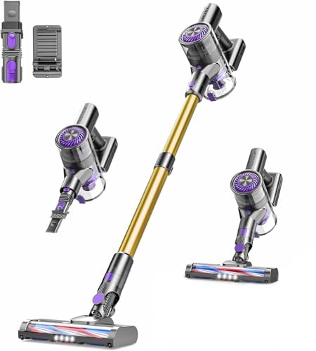 Image of Cordless Vacuum Cleaner, 6 in 1 Lightweight Stick Vacuum with Rechargeable Battery, Handheld Conversion, LED Headlights & 180 Swivel Brush, for Hardwood Floor Carpet Pet Hair Stairs Car(G-Purple)