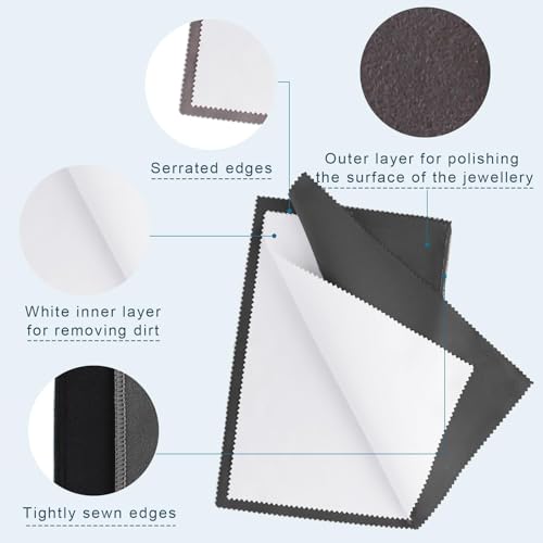Juego de 3 paños para Adecuado para plata de ley, joyas, piedras preciosas y otros accesorios.Disponibles en negro, gris y blanco. Paños reutilizables para limpieza y pulido. Dimensiones: 25x30cm. - imagen 3