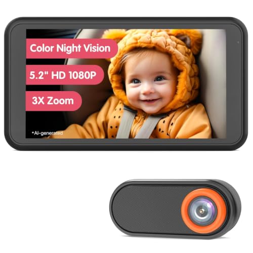 Image of LUCKVIEW BM2 Baby Car Camera, 5.2" 1080P Rear Seat Monitor | 3X Zoom, 360° Rotating Lens and Clear Rear-Facing View; Easy Installation Helps You Check Infants and Pets