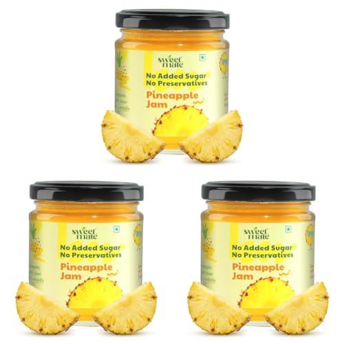 Image of Sweetmate Pineapple Jam - 220g | No Added Sugar | 100% Pure Fruit Pulp & Healthy Fiber | No Preservatives, Colors & Artificial Flavors | Diabetic & Keto Friendly Jam (Pack of 3)