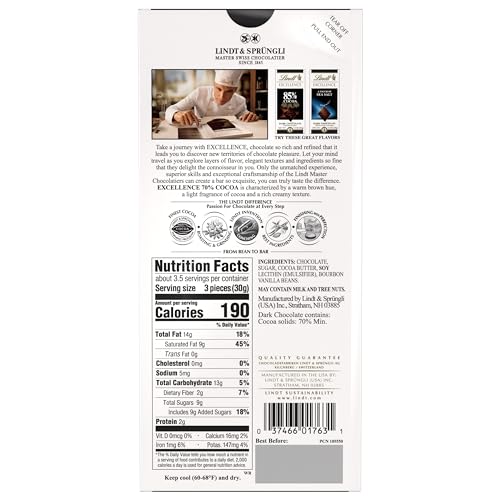 Image of Lindt EXCELLENCE 70% Cocoa Dark Chocolate Bar, Dark Chocolate Candy, 3.5 oz. (24 Pack)