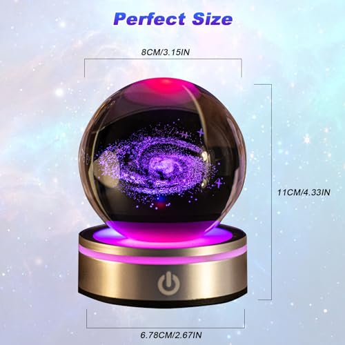 mumisuto 3D Planeten Kristallkugel, Kristallkugel 3D, graviertes Miniatur-Modell, Glaskugel mit Lampensockel, leuchtende Kristallkugel-Ornament, Astronomie-Geschenke für Kinder (Milchstraße)
