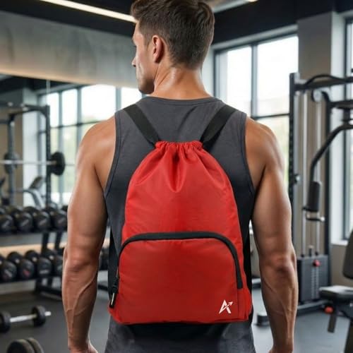 Image of Tukzer 15L Drawstring Daypack,Tablet Sleeve, Gym Bag Rucksack Backpack with Zip Pocket, Sports Shoe Bag, Shoulder Strap Breathable Mini Travel Backpacks for Men and Women, Aliens 34 X 43 X 10 CM-Red