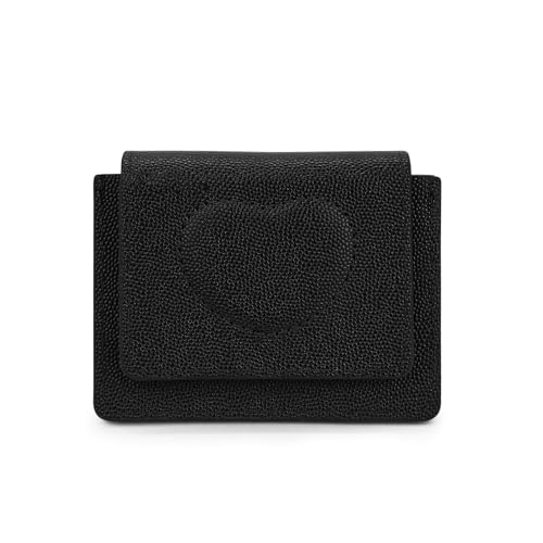 Women Leather Coin Purse, Portable Mini Change Wallet with 3 Pockets Cute Heart Change Purse Card Holder Wallet (Black)