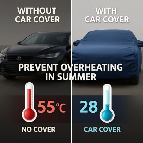 Image of Waterproof Car Cover for Maruti Suzuki Baleno | Dust Proof, UV Protection, Scratch Proof Fabric | Comes with Mirror Pockets | Triple Stitching | Includes Elastic Grip (Navy Blue)
