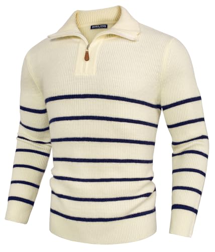 PJ PAUL JONES Mens Quarter Zip Sweater Striped Mock Neck Pullover Sweater Regular Fit Sweater4