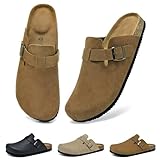 Wizshoe Hausschuhe Geschlossen Herren Clogs mit Kork Fußbett Leder Pantoletten Gartenschuhe Schuhe Sommer Sandalen Latschen Männer Mules Slippers Schlupfsandalen Bequeme Weiches Braun 46 EU