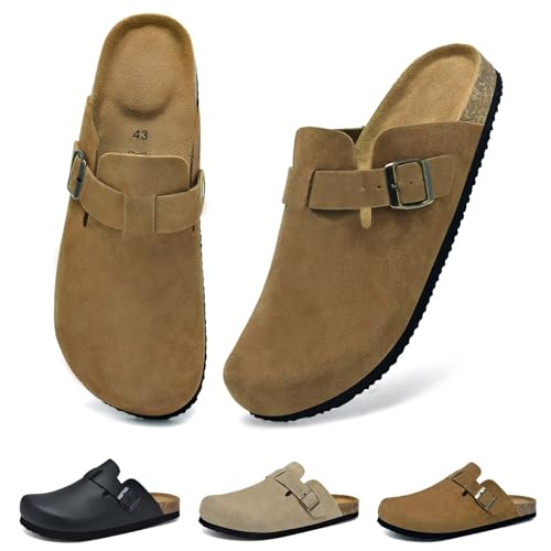 Wizshoe Sabot Uomo Zoccoli Chiuse Comode Pantofole da Casa Ciabatte Slip On Sandali Comfort Maschio Scarpe da Giardino Ciabatta da Camera Antiscivolo Clogs Sottopiede in Sughero Marrone 43 EU