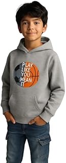 هودي رياضي للاطفال - تصميم كرة القدم وكرة السلة بعبارة "Play Like You Mean It" - سويت شيرت كاجوال ناعم ودافئ للاولاد والبنات