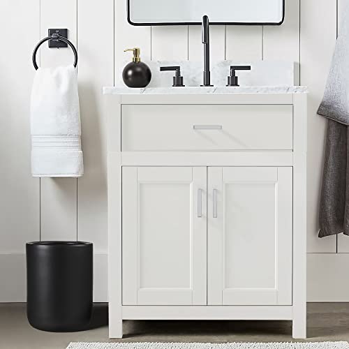 Image of Bathroom Wastebasket - Ceramic Decorative Trash Can (Black Marble Look)