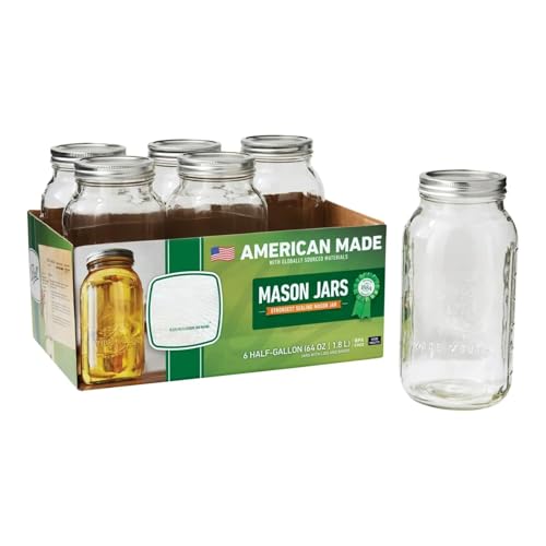 Image of 6-Pack 64 Ounces Wide Mouth Glass Mason Jars with Lids & Bands - Airtight Storage for Jam, Pickles, Canning & Kitchen Pantry
