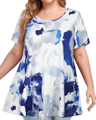 Image of JOELLYUS Plus Size Tops for Women Tunic Floral Casual Short Sleeves T Shirts Flowy Blouses 2026