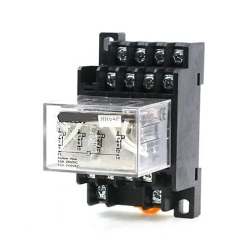 Relé de potencia LY4NJ con bobina de 12V y base robusta para carril DIN 35mm