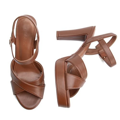 Image of Platform High Heels for Women Strappy Chunky Heels Sandals for Women Open Toe Block Heeled Sandals with Ankle Strap Summer Dress Shoes