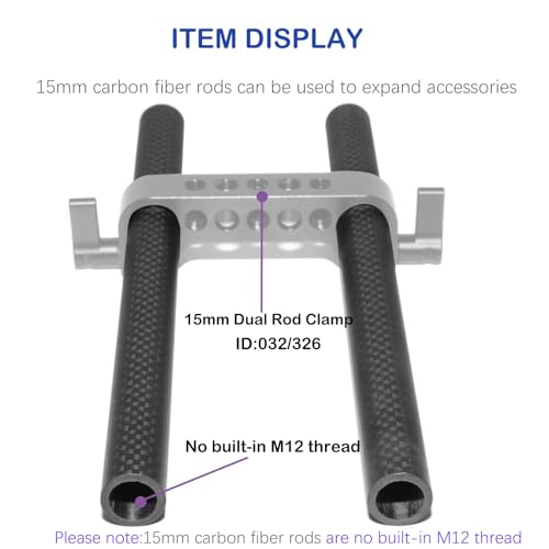 NICEYRIG 15mm Rod Carbon Kohlefaser-Ruten 20cm Länge für 15mm Rods Clamp Matte Box(2pcs)