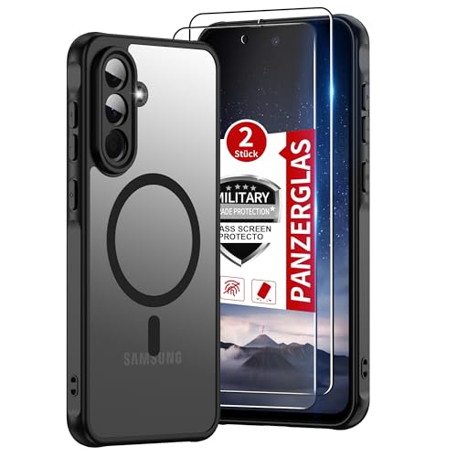 For Samsung Galaxy A56 5G Phone Case:A56 Case [Compatible with Magsafe] with 2PC Tempered Glass Screen Protector,Camera Bump Protection,Slim Frosted Translucent Soft-Touch for Galaxy A56,Matte black