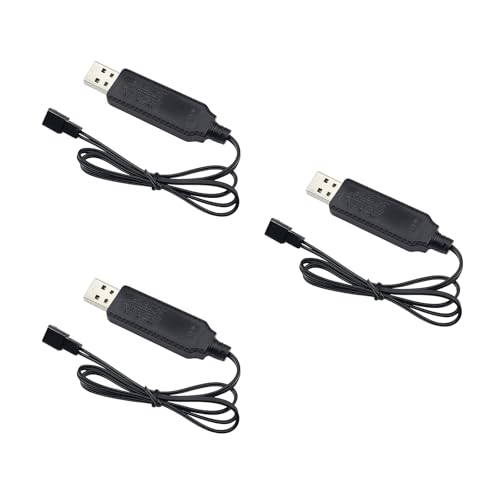 3 Pièces Chargeur Batterie 3.7V USB, Câble de Charge USB 3.6 V 3.7 V pour Batteries Rechargeables LiPo & NI-MH avec Fiche SM-2 Broches, Compatible Voiture,...