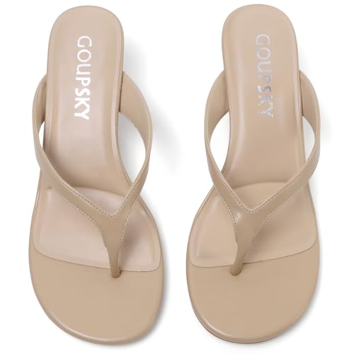 Image of Kitten Heels for Women Round Open Toe Sandals Flip Flop Heels Summer Low Heeled Thong Sandals