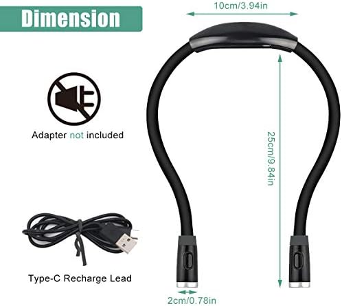 LNIDEAS USB Rechargeable Round Neck Reading Light for Knitting/Crafting/Crochet, 3 Lighting Modes & Adjustable Brightness LED Book Light, 800mAh Battery Hands Free LED Book LightsUSB Cable Included