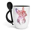 Tasse Kaffeetasse Kaffeebecher Becher mit Löffel - Französische Bulldogge Hund - Spruch - Beidseitiger Druck