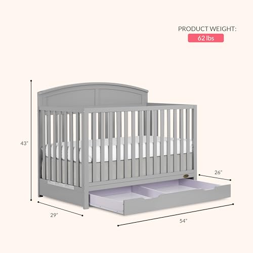 Dream On Me Storybrooke Convertible Baby Crib with Storage Drawer, Pebble G | 5-in-1: Converts to Toddler, Day & Full Size Bed, Adjustable Height, GREENGUARD Gold Certified, BSA Verified, ASTM & CPSC - image 3