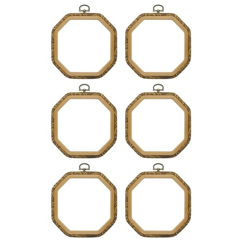 Image of Faylapa 6Pcs Embroidery Hoop Octagonal 7.1 inch Cross Stitch Hoop Ring | Decorative Imitated Wood Display Frame for Embroidery, Craft Sewing DIY Hanging Decoration