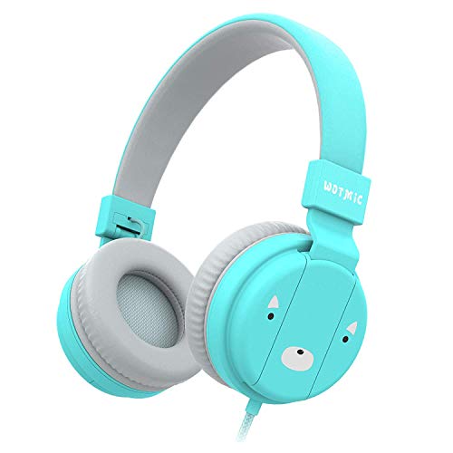 Wotmic Kids Headphones, Wired Headset Foldable Children On Ear Headphones with Adjustable Headband, Stereo Sound,3.5mm Jack for iPad Cellphones Airplane School-Blue