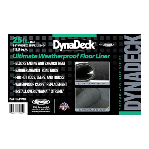 Dynamat 21200 DynaDeck 54" Wide x 25' Long x 3/8" Thick Vinyl Waterproof Non-Adhesive Floor Liner