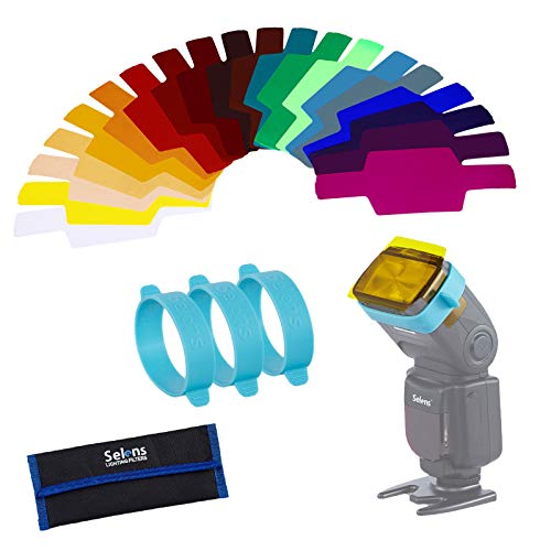 Selens カラーフィルター 色補正フィルターキット 20枚入 スピードライトゲルフィルター フラッシュ/ストロボ用 (SE-CG20+3ラバーバンド)