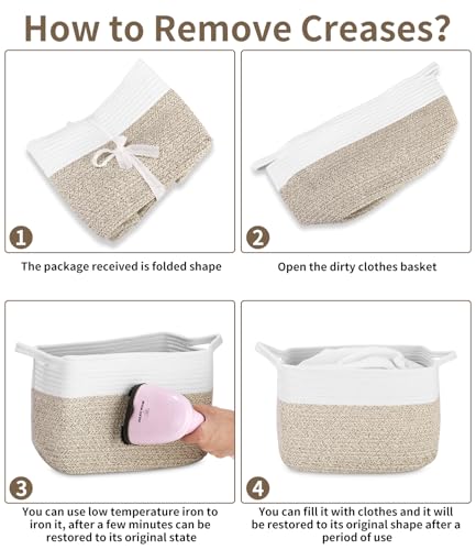 Aufbewahrungskorb Geflochten,Korb Aufbewahrung,Storage Basket,Aufbewahrungs korb aus Baumwollseil,Baumwolle Korb Handtuch und Wäschekorb Geflochten für das Bad,33x25x23 cm,Jute & Weiß