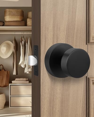 Image of Goldenwarm Black Door Knobs Passage, Zinc Alloy Keyless Matte Black Door Knobs Interior for Hallway & Closet & Living Room, Non-Locking Function, Adjustable & Reversible (2 Pack)