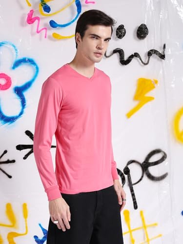 Image of The Indian Garage Co Men Cotton Slim Fit Solid V-Neck Tshirt