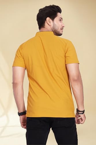 Image of BAGHADBILLO Men's and Boy's Polyster T-Shirt with Mandarin Collared Neck Half Sleeves Closuer Button and Regular Fit | Polo t Shirt for Man