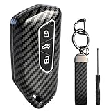 Schlüsselhülle Kompatibel mit VW Golf 8, ID3, ID4, GTI, GTE, E-Golf, Skoda Octavia, Seat Leon MK4, Cupra, 3 Tasten Auto Schlüssel Hülle, Carbon Autoschlüssel Cover mit Schlüsselanhänger