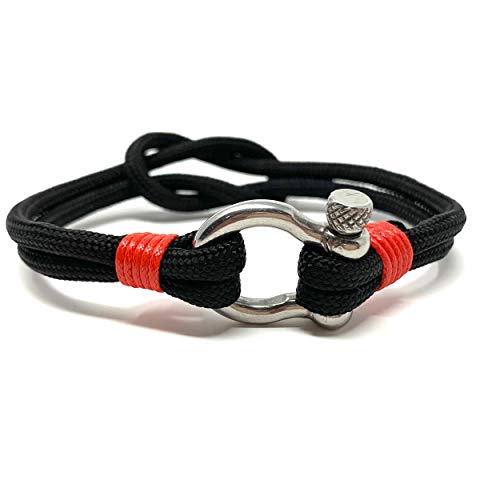 Cruise On Anchor Shackle Bracelet [Men] Thick Nylon Rope (Adjustable Knot) & Stainless Steel Mens Bracelets With Anchor Shackle Clasp [Black] #TOP30