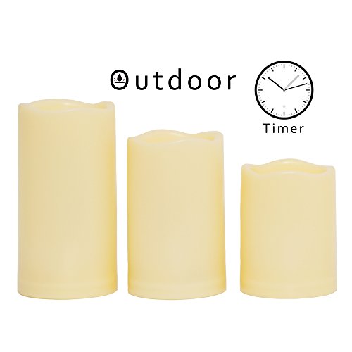 Candle Choice Waterproof Outdoor Battery Operated Flameless Candles With Timer Realistic Flickering Plastic Fake Electric Led Pillar Lights For Lantern Garden Wedding Christmas Decorations 3 Pack #TOP1