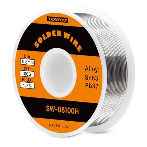 TOWOT 63-37 High Purity Tin Lead Rosin Core Solder Wire for Electrical Soldering, Content 1.8% Solder flux (0.8mm, 100g) Cover
