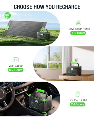 Image of 500W Portable Power Station 519.48Wh, Solar Generator Built-in BMS | 120V Pure Sine Wave AC Outlet Backup Lithium Battery with 60W USB-C PD Output for Outdoor Camping Emergency (Peak 1000W)