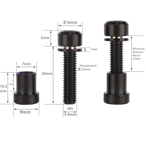Image of Titanium Bolt M5x16 18 20mm with Washer Steerer Clamp Nut for Bicycle Stem Front Forking Lock Pack of 2 (Black, M5x20mm)
