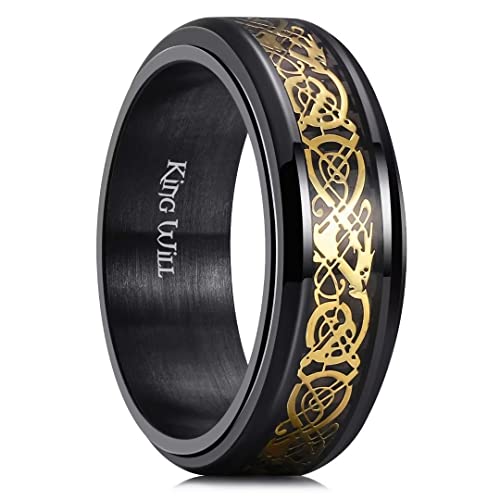 Image of King Will 316L Stainless Steel Spinner Ring for Men Women- 8mm Width Fidget Ring with Dragon /Celtic Knot Pattern, Stress Anxiety Relief Comfort Fit Wedding Band