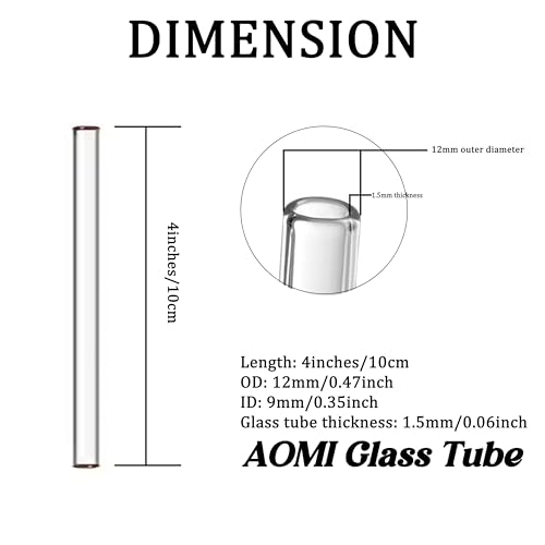 Aomi AO024 Glass Blowing Tubes, 10Pcs 4Inch Long Clear Transparent Od 12Mm Id 9Mm 1.5Mm Wall Thickness Borocilicate Glass Tubes thumb #1