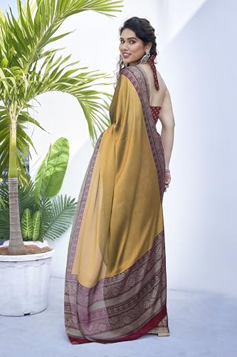 Image of MIRCHI FASHION Women Saree Ethnic Motif Print Chiffon | Breathable Lightweight Plain Weave Sari for Office and Daily Use (Available in 20 Designs)