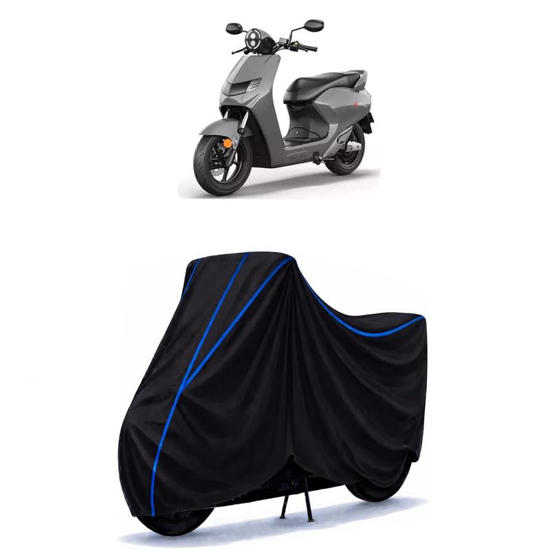 Image of Scooty Cover Water Resistant for Bounce Infinity E.1 | Universal Scooter & Bike Cover | Heavy Duty UV Dust, Rain & Scratch Protection | Elastic Fit All Weather Indoor Outdoor | Black with Blue Piping