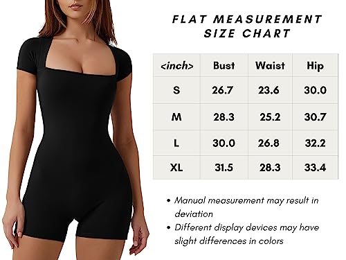 QINSEN Women Short Sleeve Bodycon Stretchy Square Neck Sexy One Piece Jumpsuit