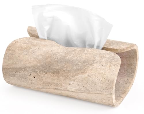 SPESHSTONES Marble Tissue Box Holder 7.5 Inch Handmade Travertine Tissue Box Cover Rectangle for Modern Bathroom & Home Decor - Decorative Facial Tissues Boxes Holder for Bedroom & Living Room
