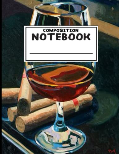 Image of Glass of Wine and Cigars Vintage Antique Labels Composition Notebook Journal 8.5 x 11 inches 140 Wide Ruled pages